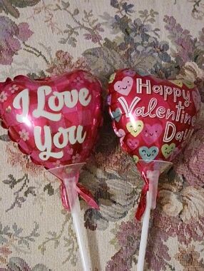 Valentine Pink Heart Balloon Sticks - 'I Love You' & 'Happy Valentine Day' Pack